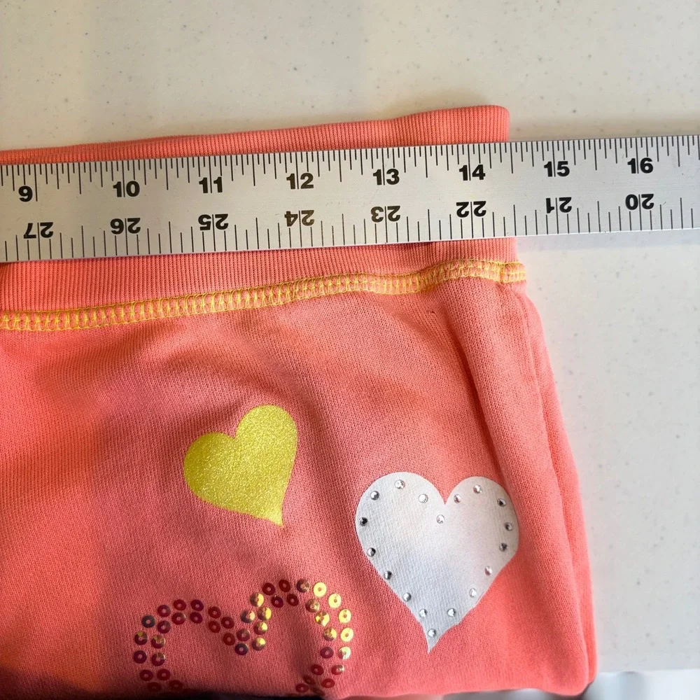 Y2K Hard Candy Coral Pink Heart Graphic Sequin Jogger Sweatpants Small 3-5 Retro